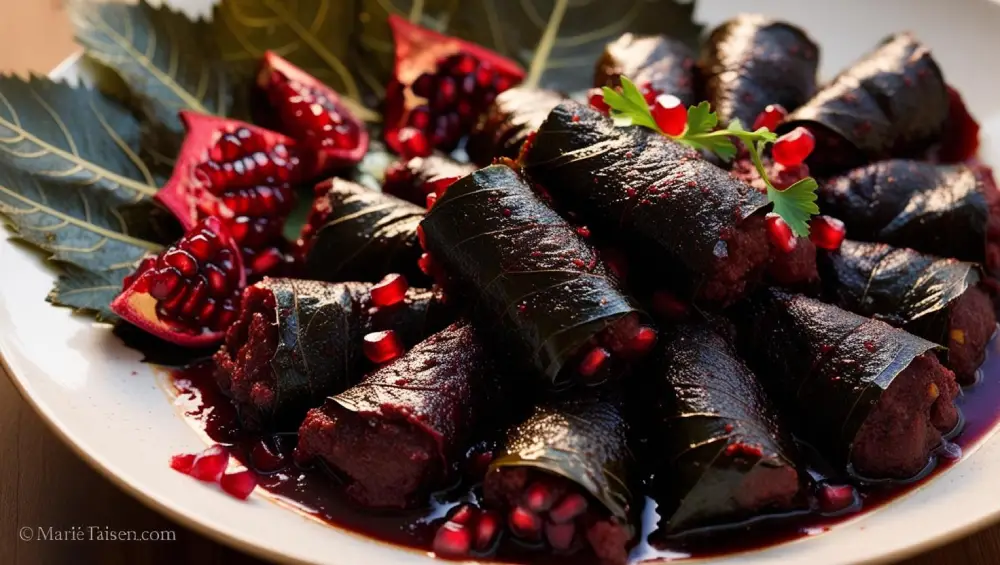 طرز تهیه دلمه برگ انگور با چاشنی رب انار