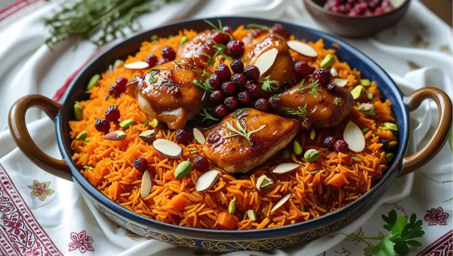 طرز تهیه هویج پلو با مرغ و زرشک