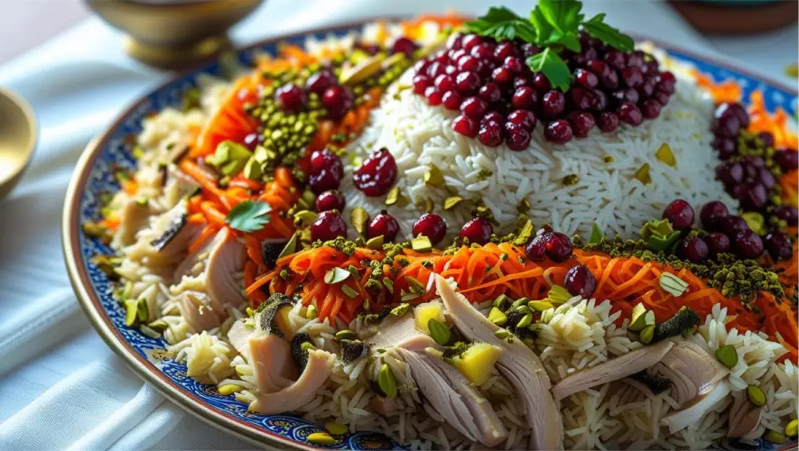 طرز تهیه هویج پلو با مرغ زعفرونی