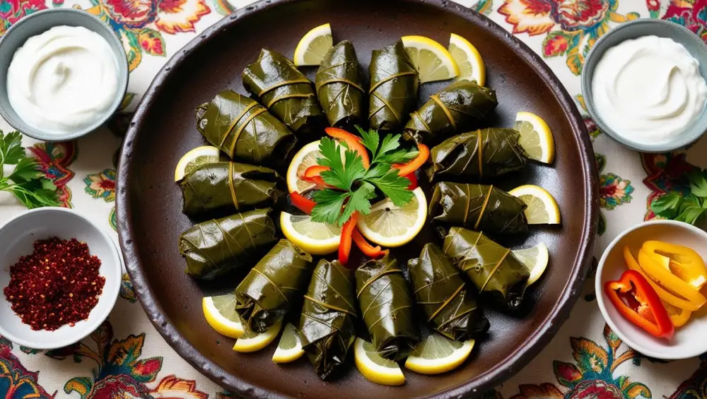دلمه خوشمزه برگ انگور با رب انار