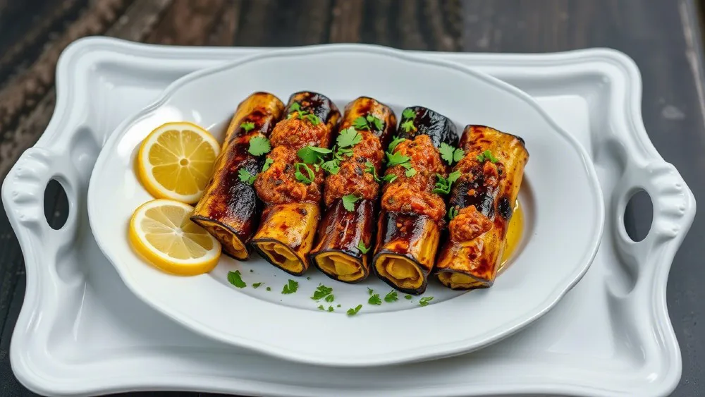 رول بادمجون یک غذای گیاهی برای مهمانی وگن