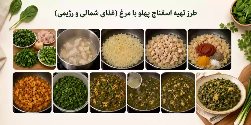آشپزی رژیمی؛ تهیه اسفناج پهلو با مرغ