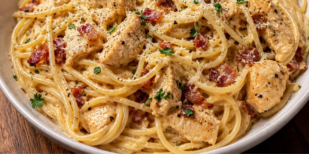 طرز تهیه پاستا کاربونارا با مرغ
