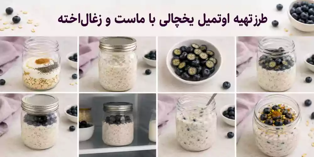 طرز تهیه اوتمیل یخچالی با ماست و زغال‌اخته 