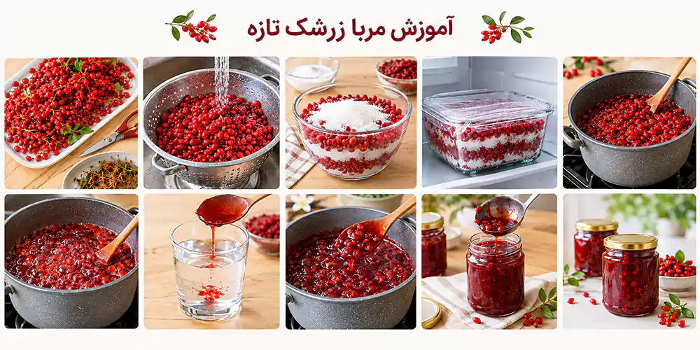 مراحل طرز تهیه مربا زرشک تازه (بدون سیاه شدن)