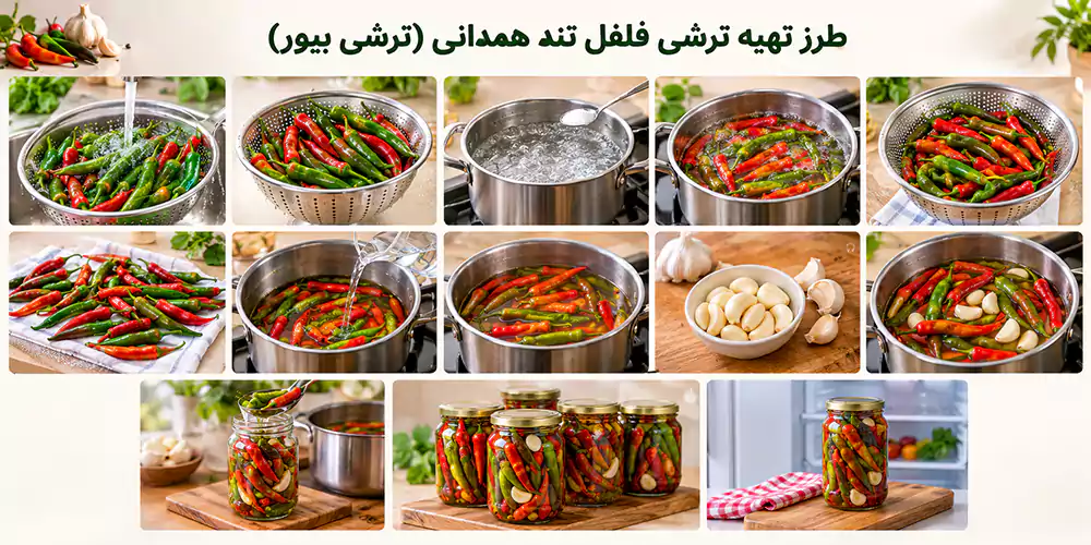 طرز تهیه ترشی فلفل تند همدانی (ترشی بیور)